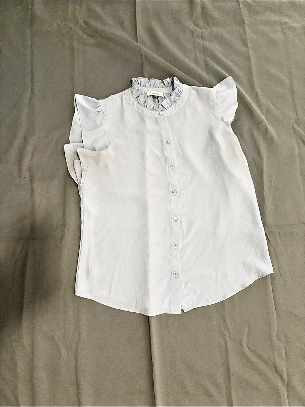 Calvin Klein Ruffle Collar Blouse in Blue Like New